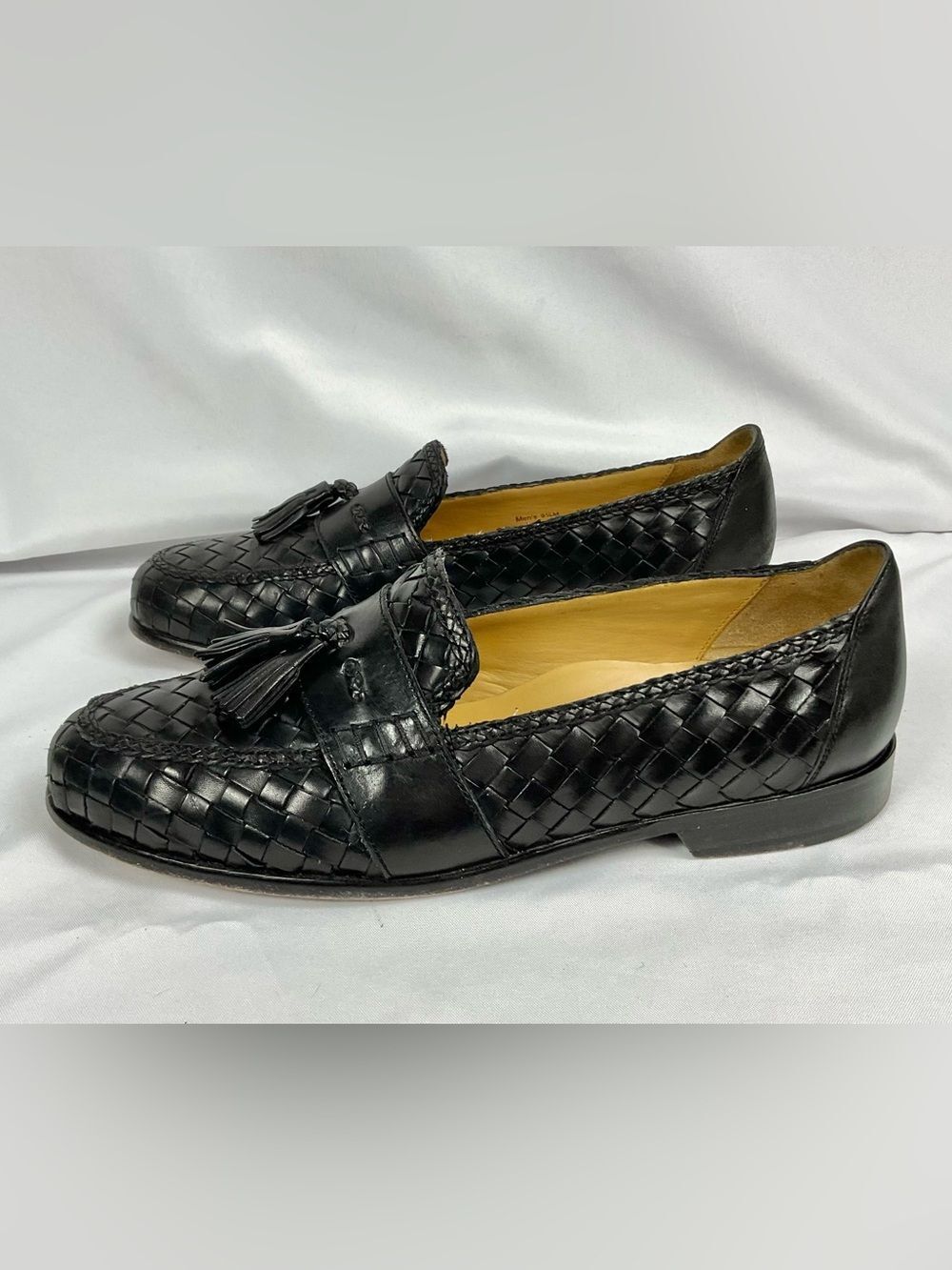 Cole Haan Black Tassel Loafers Slip On Dress Shoes Woven Leather Sz 9.5 Bragano